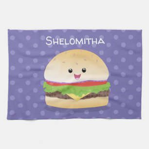 Linge De Cuisine Caricature de hamburger kawaii joyeux