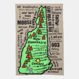 Linge De Cuisine Caricature de la carte d'état du New Hampshire