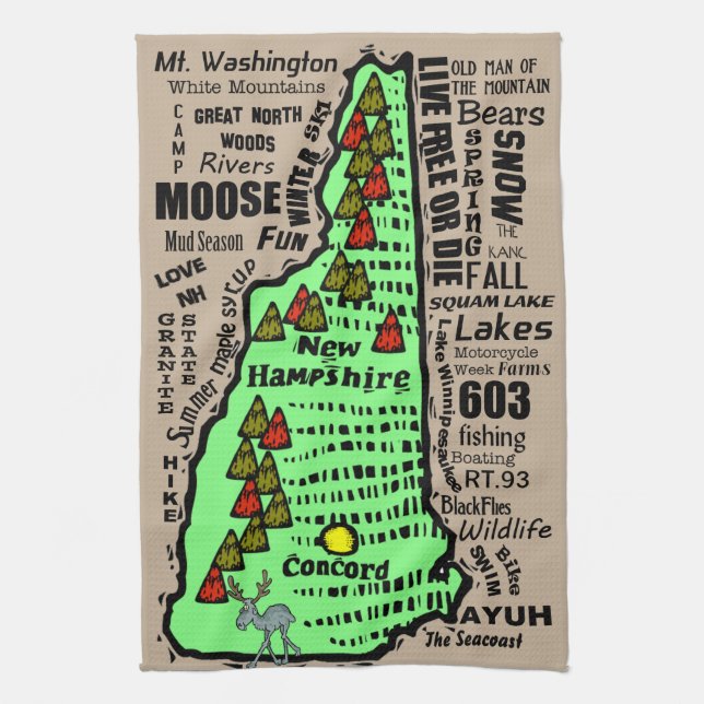 Linge De Cuisine Caricature de la carte d'état du New Hampshire (Vertical)