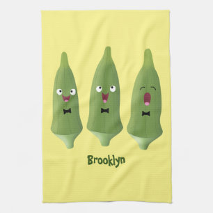 Linge De Cuisine Caricature de légumes de l'okra chantante mignonne