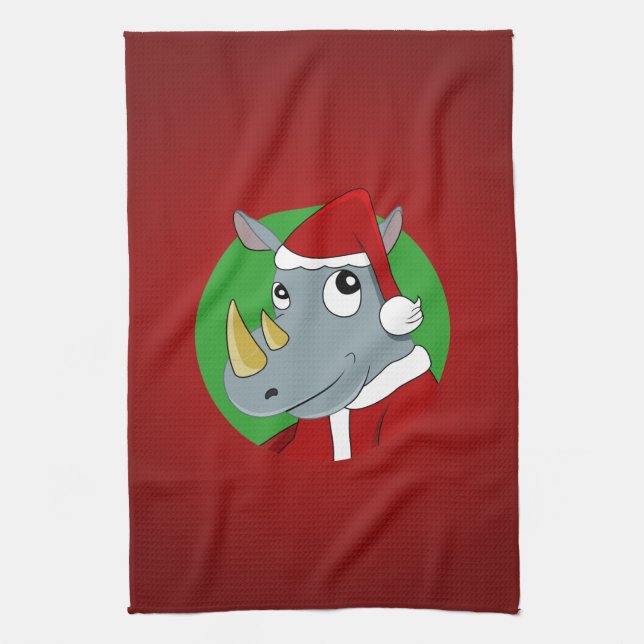 Linge De Cuisine Caricature de rhinocéros de Noël (Vertical)