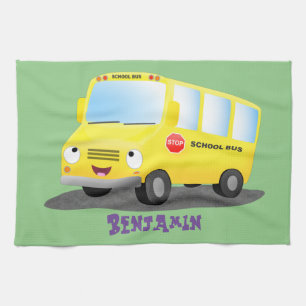 Linge De Cuisine Caricature du bus scolaire jaune joyeux