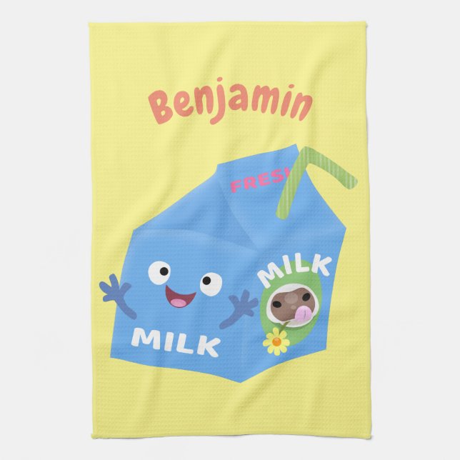 Linge De Cuisine Caricature en carton de lait joyeux (Vertical)