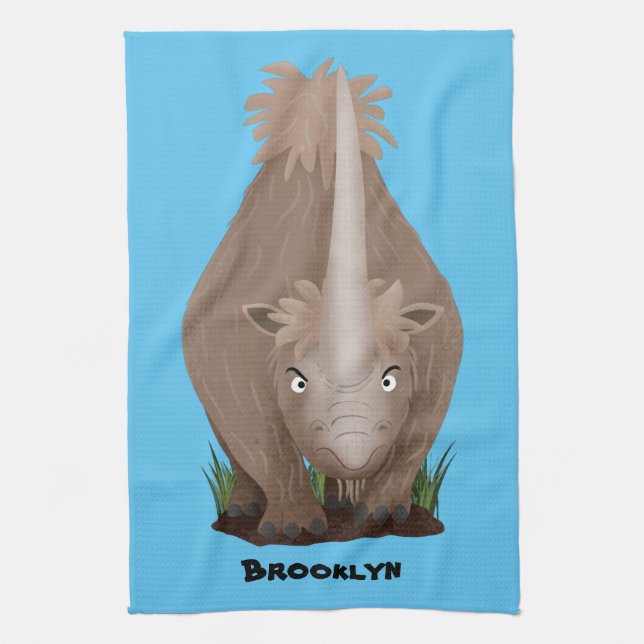 Linge De Cuisine Caricature en élasmère de rhinocéros laineux (Vertical)