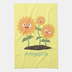 Linge De Cuisine Caricature joli tournesol souriant illustration