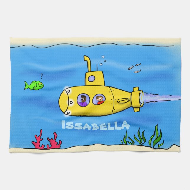 Linge De Cuisine Caricature sous-marine joyeuse (Horizontal)