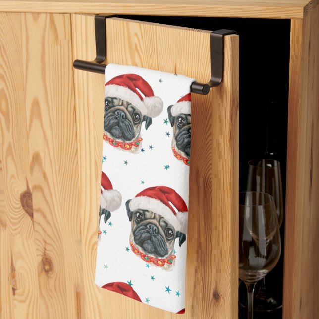 Linge De Cuisine Carlin Chien race Étoiles de Noël (Pliage en tiers)