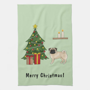 Linge De Cuisine Carlin Faune Mignonne Caricature Chien Avec Arbre 