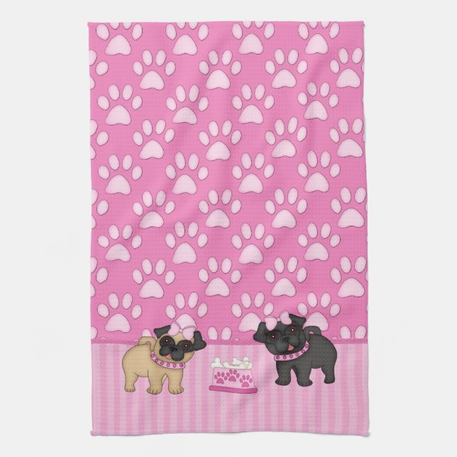 Linge De Cuisine Carlins Cuties Bandes et pattes roses (Vertical)