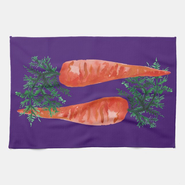 Linge De Cuisine Carottes d'aquarelle violet (Horizontal)