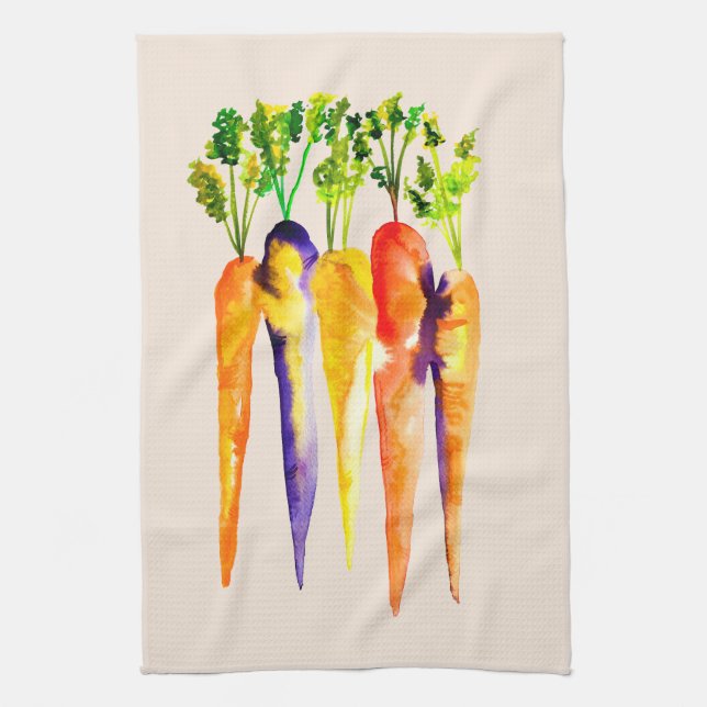 Linge De Cuisine Carottes mignonnes aquarelle art (Vertical)