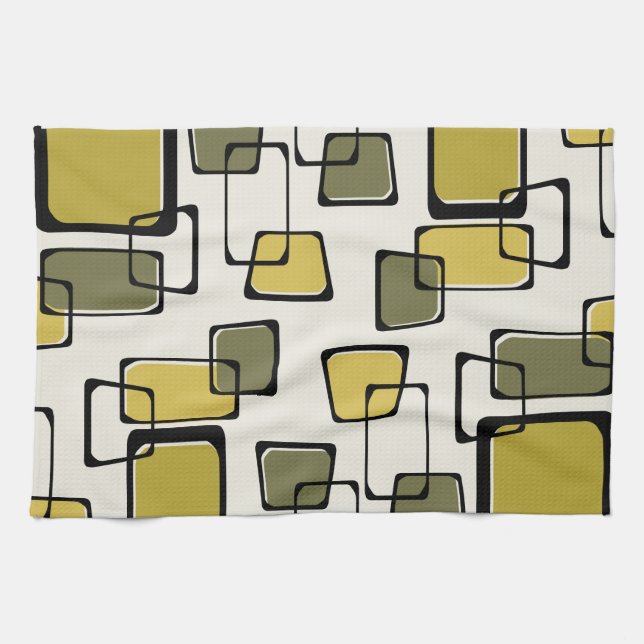 Linge De Cuisine Carré biaisé Motif du milieu du siècle Chartreuse (Horizontal)