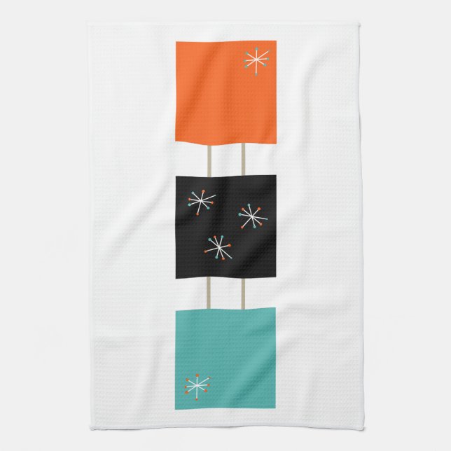 Linge De Cuisine Carré empilé Turquoise Orange Black Mid Century (Vertical)