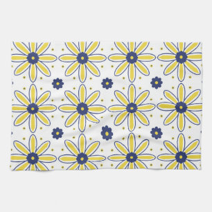 Linge De Cuisine Carreau de marguerite méditerranéenne bleu marine 