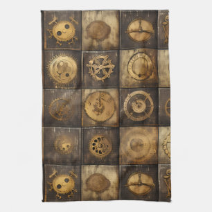 Linge De Cuisine Carreau de motif mécanique Steampunk or bronze
