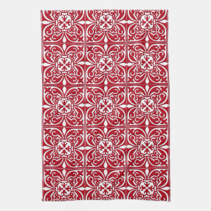 Linge De Cuisine Carreau marocain - rouge foncé et blanc