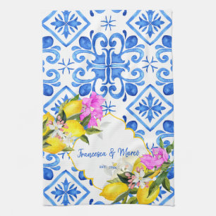Linge De Cuisine Carreaux bleus citron Bougainvillea cadeau de mari
