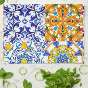 Linge De Cuisine Carreaux bleus, Sicilien, majolica, art de la mosa