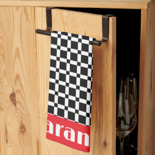 Linge De Cuisine Carreaux de Carré noir et blanc