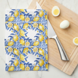 Linge De Cuisine Carreaux de citron siciliens Motif Méditerranéen D