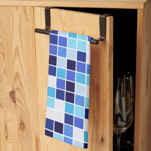 Linge De Cuisine Carreaux de Piscine, Carreaux de Mosaïque Bleus, M