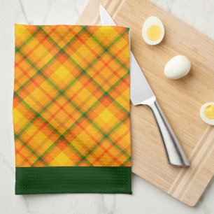 Linge De Cuisine Carreaux Gingham Orange Jaune Bordures Vertes