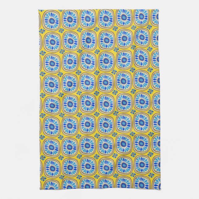 Linge De Cuisine Carreaux ronds rétro Mexique Motif marguerite Jaun (Vertical)