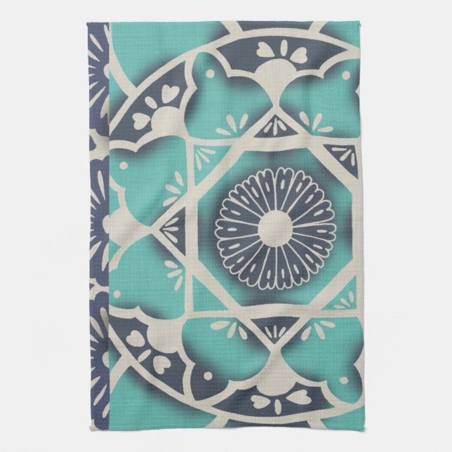 Linge De Cuisine Carrelage bleu Batik II (Vertical)