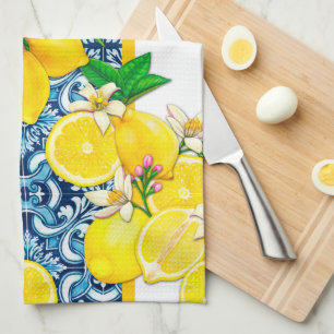 Linge De Cuisine Carrelage bleu méditerranéen & citron