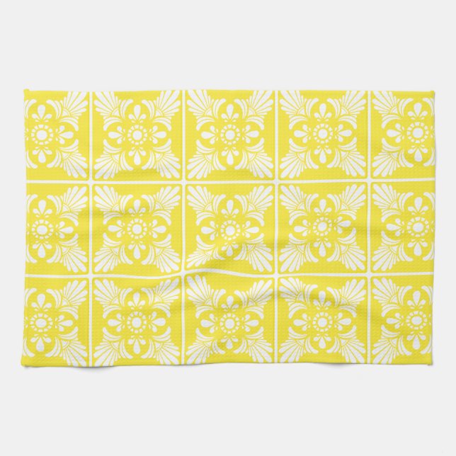 Linge De Cuisine Carrelage de style méditerranéen jaune et blanc Mo (Horizontal)