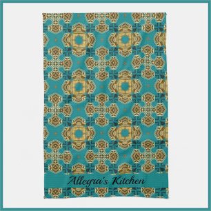 Linge De Cuisine Carrelage marocain Boho bleu et or