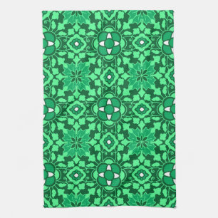 Linge De Cuisine Carrelage marocain floral, vert Jade clair et fonc