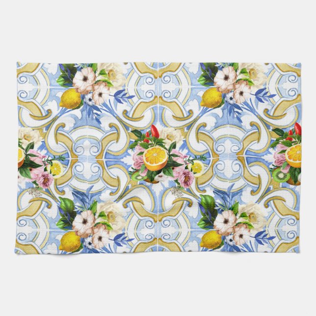 Linge De Cuisine Carrelage méditerranéen, majolica, style sicilien  (Horizontal)