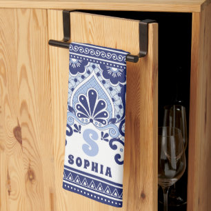 Linge De Cuisine Carrelage Monogram Blue and White Mexican Talavera