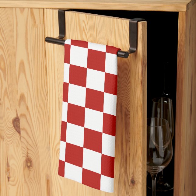 Linge De Cuisine Carrés à damier rouge blanc géométrique rétro (Pliage en tiers)