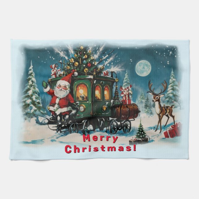 Linge De Cuisine Carrosserie de Noël - Wagon de livraison Père Noël (Horizontal)
