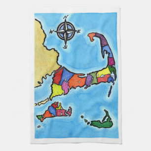 Linge De Cuisine Carte colorée de Cape Cod