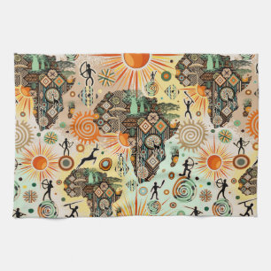 Linge De Cuisine Carte d'Afrique Éléments Tribaux Décoratifs Motif