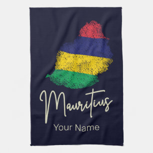 Linge De Cuisine Carte de l'île Maurice Drapeau Vintage Océan Indie