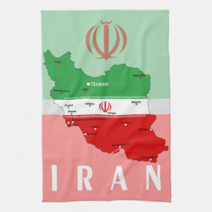 Linge De Cuisine Carte de l'Iran avec drapeau et emblème