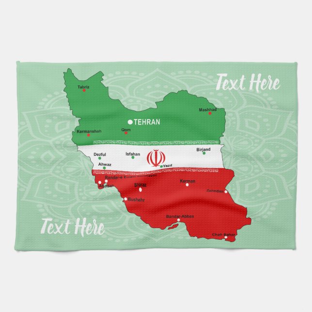 Linge De Cuisine Carte de l'Iran avec drapeau et emblème (Horizontal)