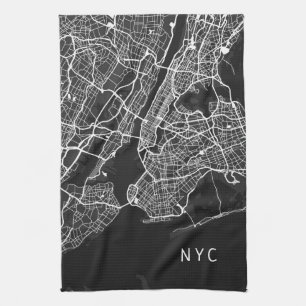 Linge De Cuisine Carte de New York   NYC   Noir et blanc