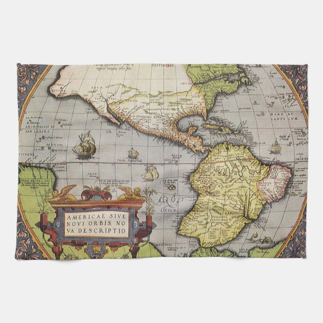 Linge De Cuisine Carte du monde antique des Amériques par Abraham O (Horizontal)