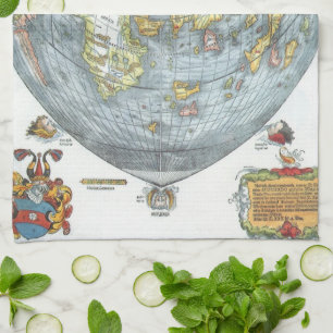 Linge De Cuisine Carte du monde antique en forme de cœur vintage Pe