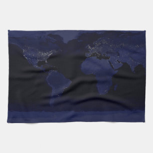 Linge De Cuisine Carte du monde de la Terre Ville Lumières de nuit 