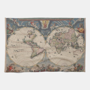 Linge De Cuisine Carte du monde Globe Travel Antique