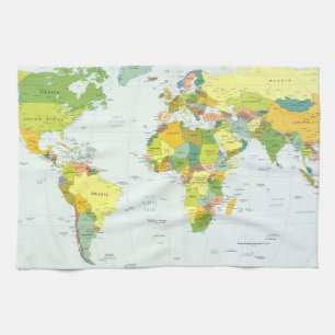 Linge De Cuisine Carte du monde poster atlas politique : décoration