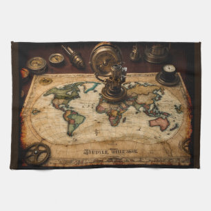 Linge De Cuisine Carte du monde Steampunk Olde