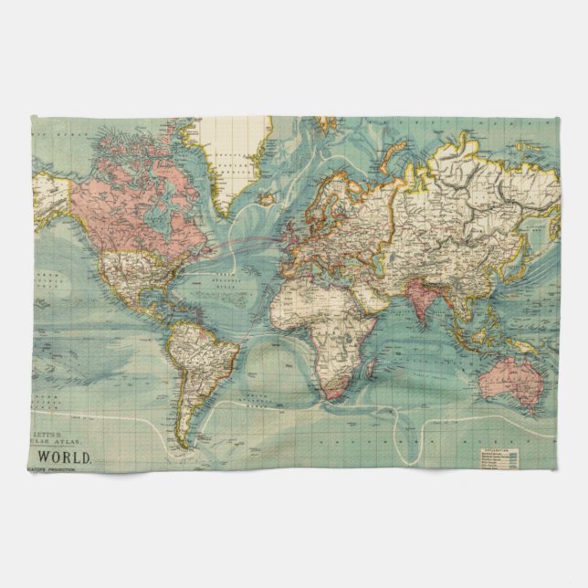 Linge De Cuisine Carte du monde vintage (Horizontal)