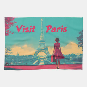 Linge De Cuisine Carte postale Retro Tour Eiffel Illustration de vo